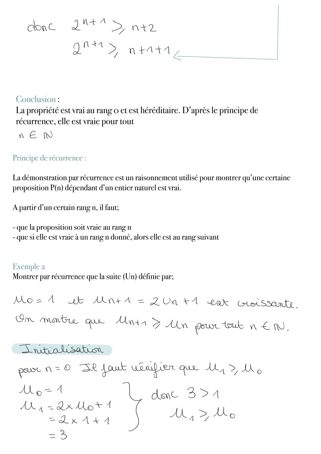 Exemple 1
Chapitre 2: raisonnement par recurrence
On veut demontrer que
n
2">+1
pour
nE N
Initialisation
on
2°
vénifie que
pour
=
1
+ 1 = 1
