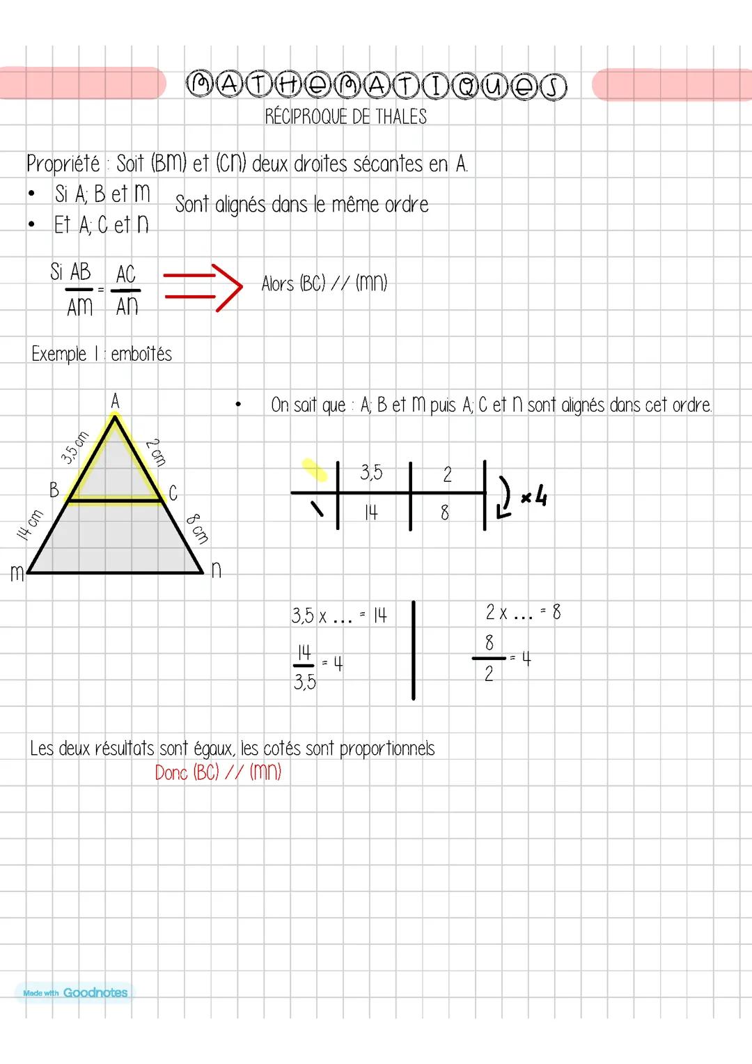 RÉCIPROQUE DE THALES