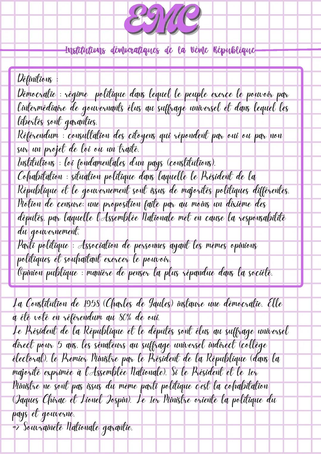 Institutions démocratiques de la Vème République