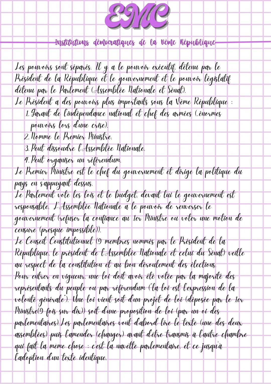 Définitions
EMC
-Institutions démocratiques de la vème République
Démocratie : régime politique dans lequel le peuple exerce le pouvoir par