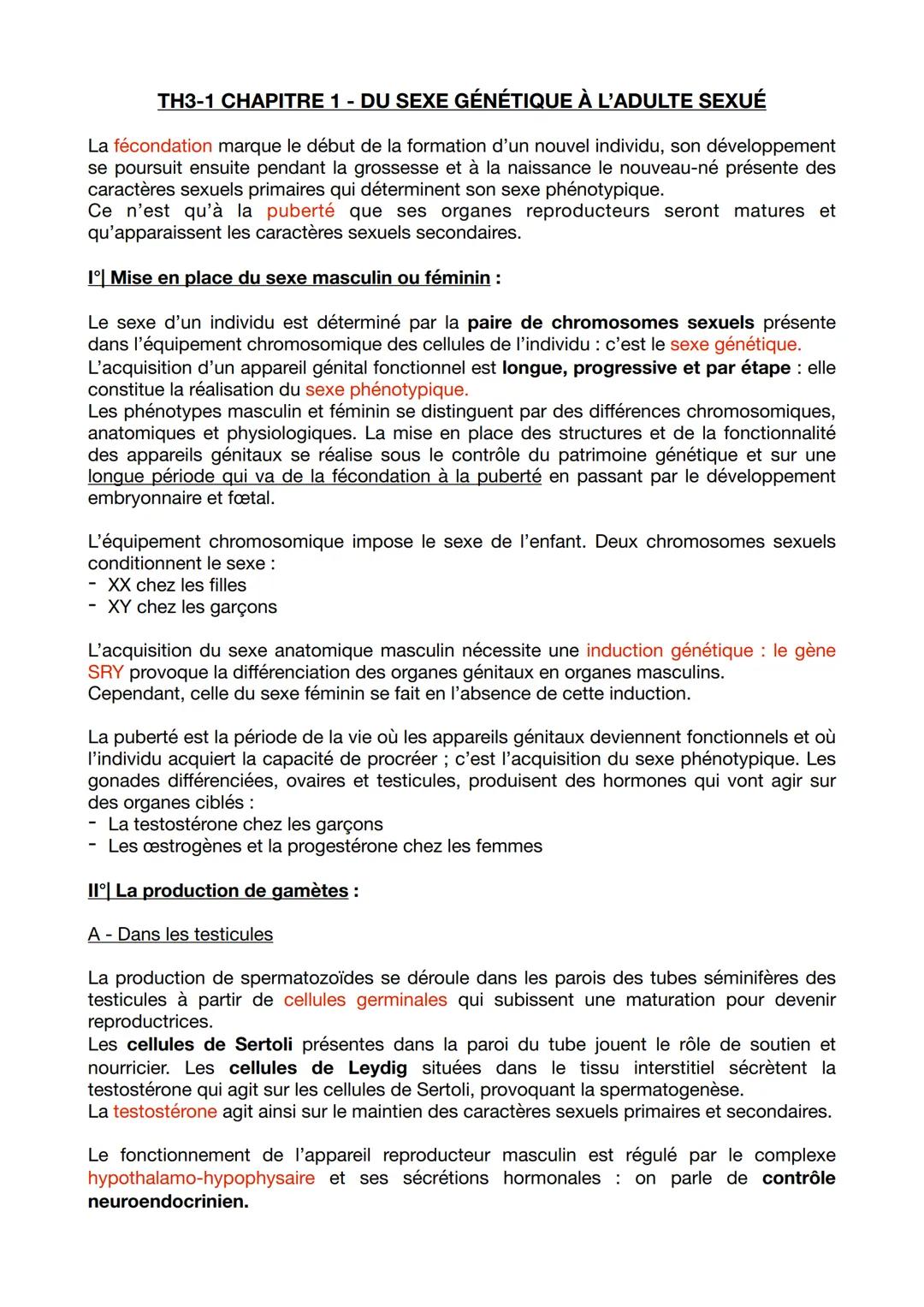 TH3-1 CHAPITRE 1 - DU SEXE GÉNÉTIQUE À L'ADULTE SEXUÉ
La fécondation marque le début de la formation d'un nouvel individu, son développement