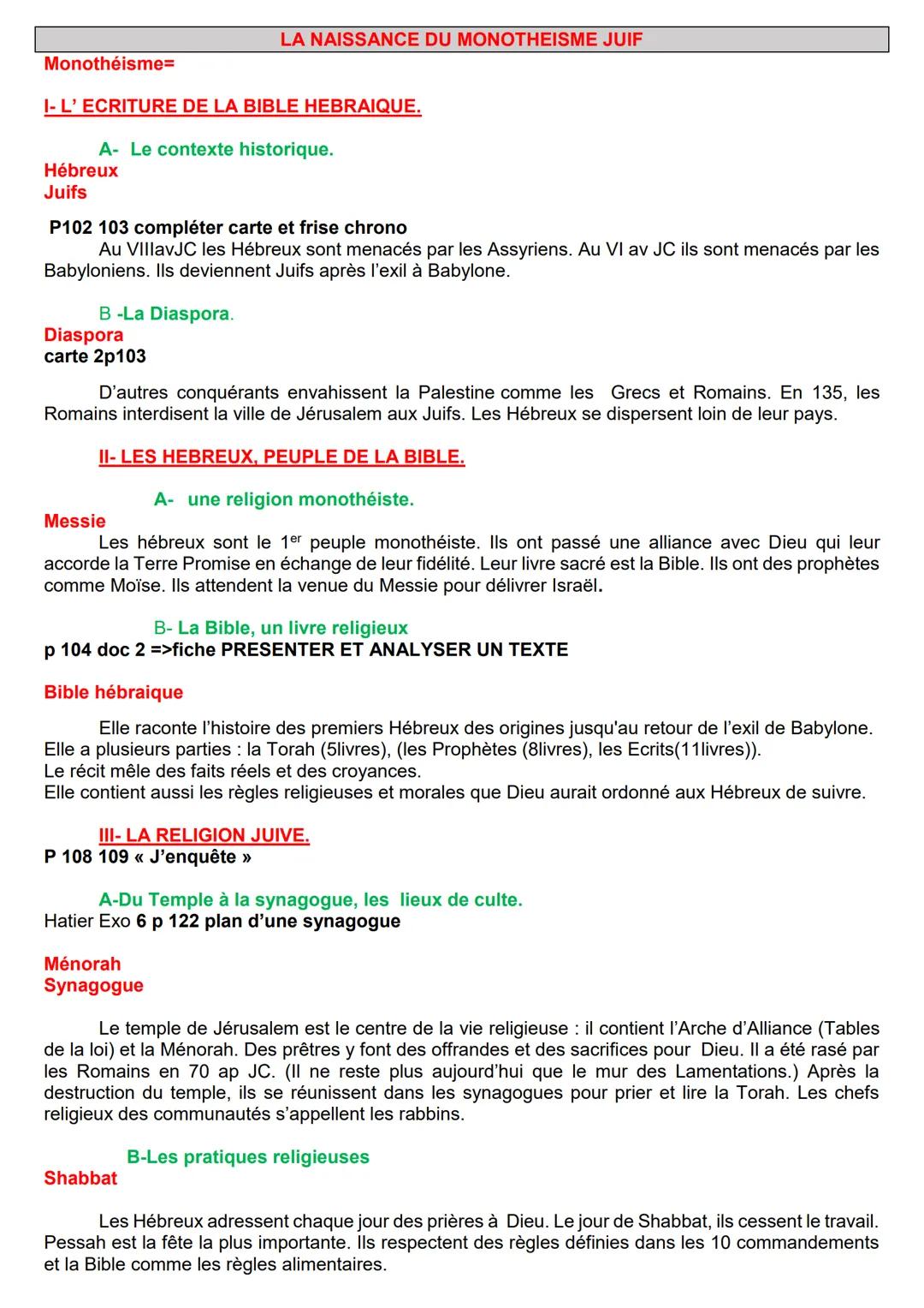 Monothéisme=
LA NAISSANCE DU MONOTHEISME JUIF
I-L'ECRITURE DE LA BIBLE HEBRAIQUE.
A- Le contexte historique.
Hébreux
Juifs
P102 103 compléte