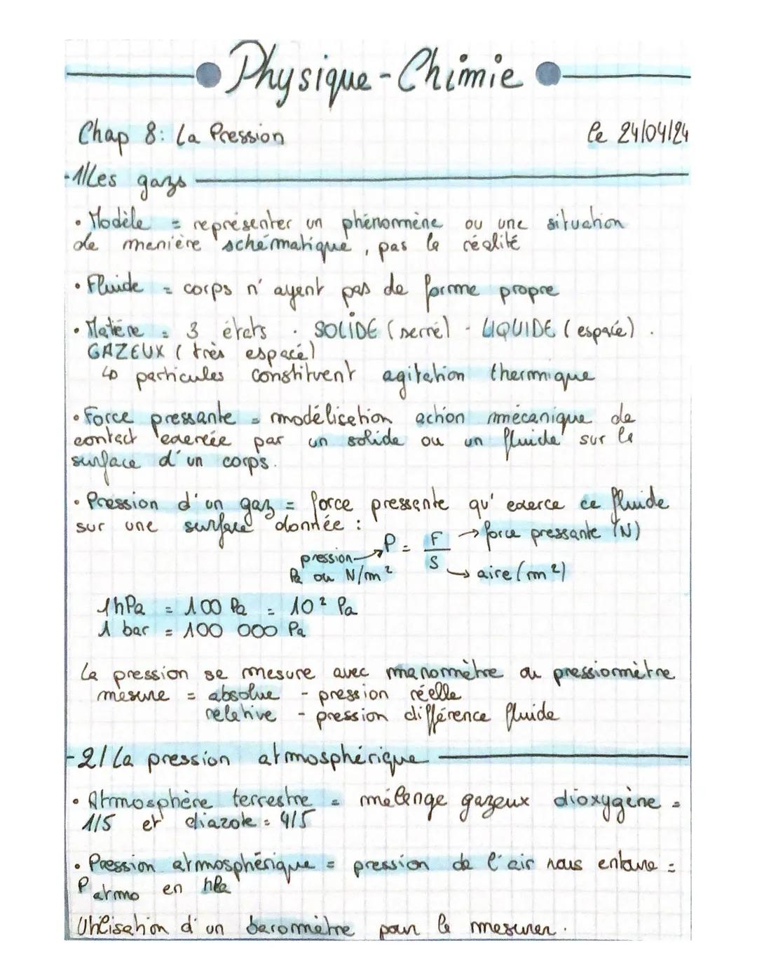 Physique-Chimie •
Chap 8: La Pression
Alles gazs
дазь
le 24104124
•Modèle = représenter
un phénomène
ou une situation
de manière schématique