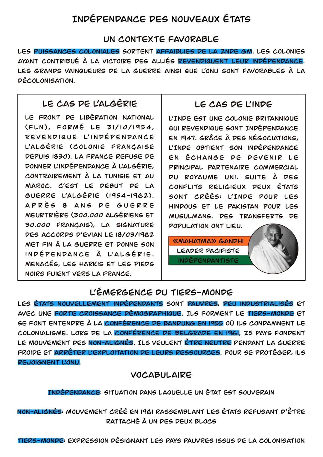 # INDÉPENDANCE DES NOUVEAUX ÉTATS
## UN CONTEXTE FAVORABLE
LES PUISSANCES COLONIALES SORTENT AFFAIBLIES DE LA ZNDE GM. LES COLONIES
AYANT
