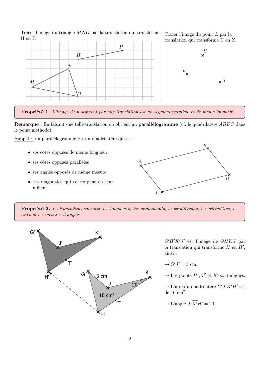 Chapitre 11 Transformations du plan
I) Translations
Définition 1. Transformer une figure par translation c'est la faire glisser dans le plan