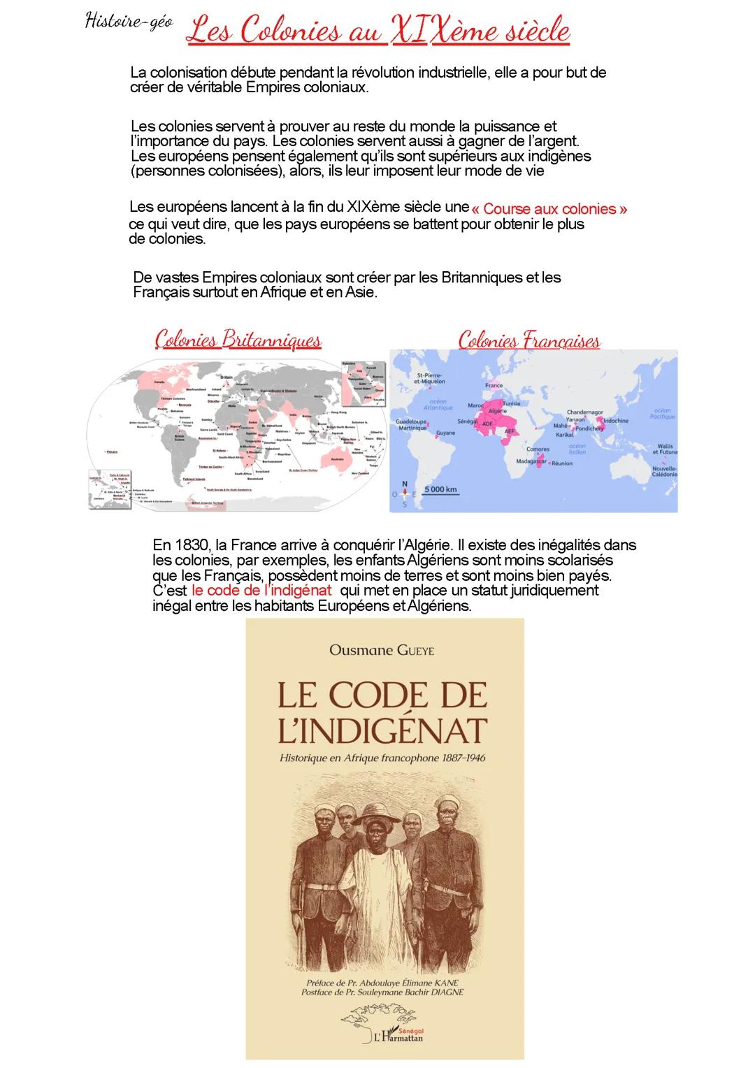 Fiches sur la colonisation au XIXème siècle