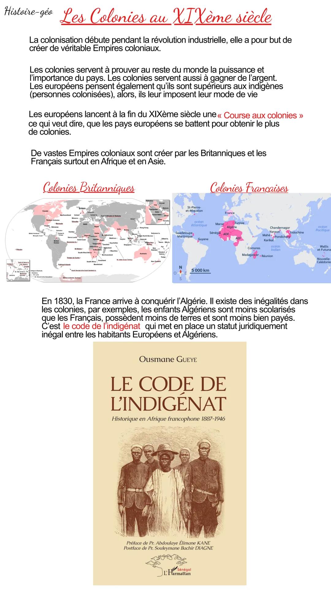Histoire-gée Les Colonies au XIXème siècle
La colonisation débute pendant la révolution industrielle, elle a pour but de
créer de véritable