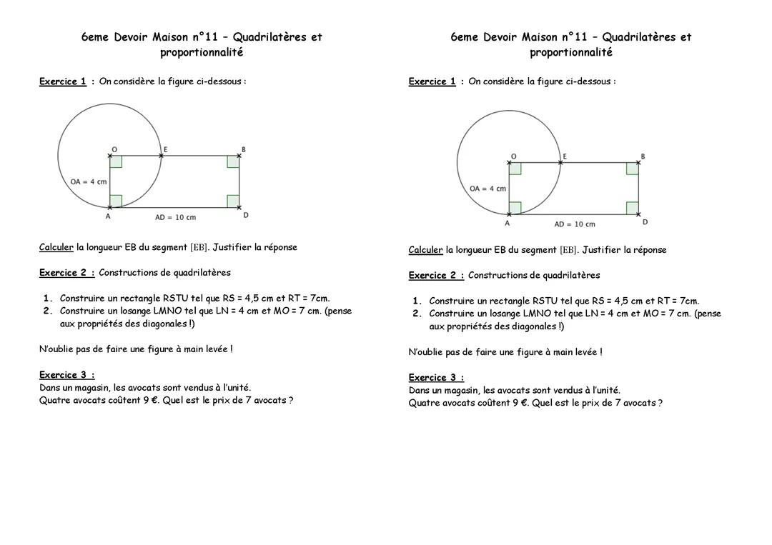 Maths fiche de révisions 6e