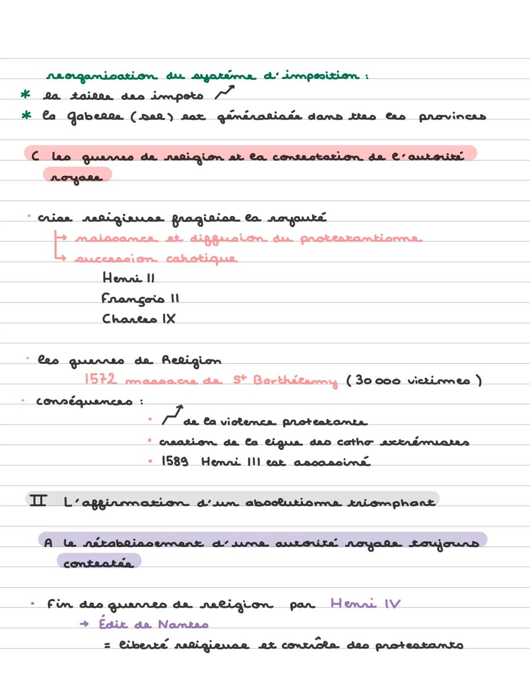 •
L' affirmation de l'état dans le royaume de France
Introduction:
Debut du 16°s → Cente affirmation de la Monarchie et mise
e absolutisme
e