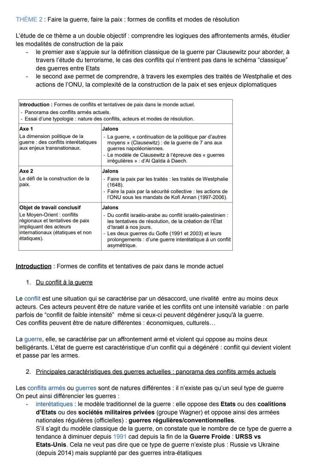 THÈME 2: Faire la guerre, faire la paix formes de conflits et modes de résolution
L'étude de ce thème a un double objectif : comprendre les
