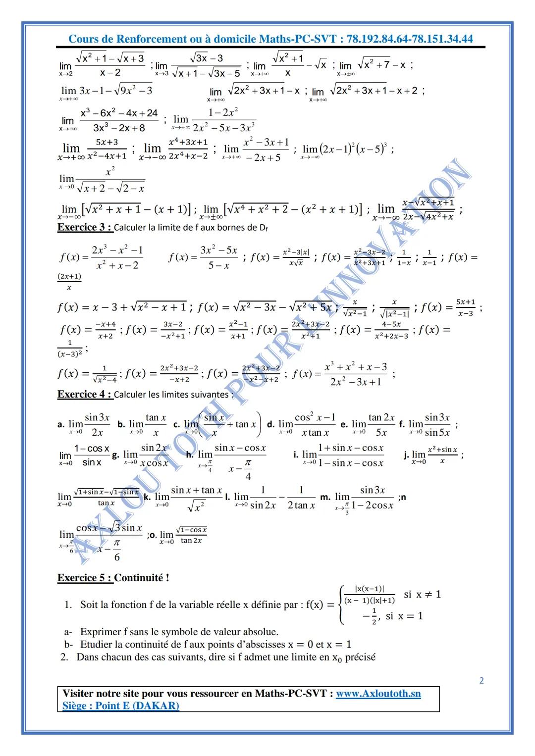 Cours de Renforcement ou à domicile Maths-PC-SVT: 78.192.84.64-78.151.34.44
Axlou Toth pour l'Innovation
UT
pour l'innovation
Année Scolaire