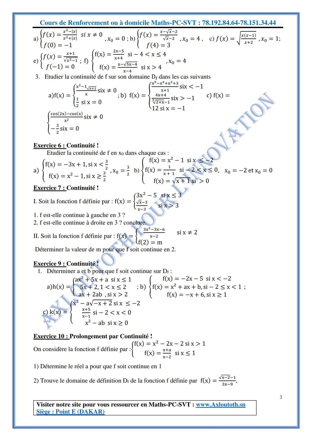 Cours de Renforcement ou à domicile Maths-PC-SVT: 78.192.84.64-78.151.34.44
Axlou Toth pour l'Innovation
UT
pour l'innovation
Année Scolaire