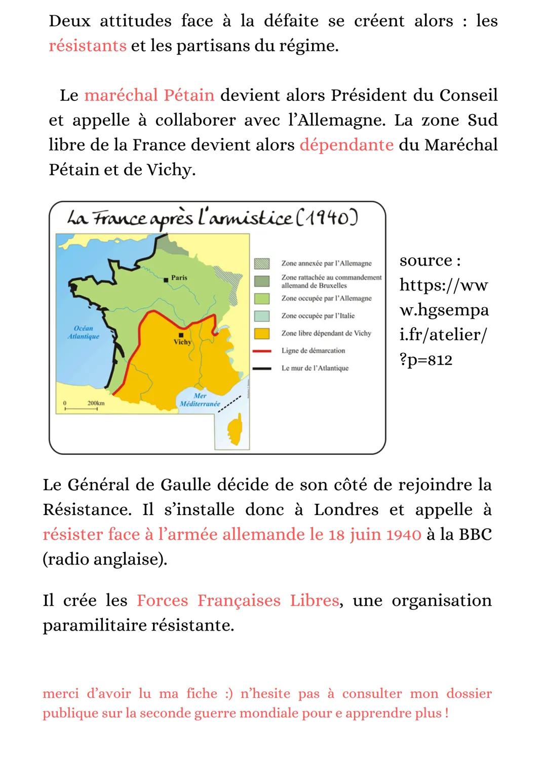 # La défaite de 1940
En juin 1940, la défaite de la France entraine
l'occupation d'une partie du territoire par les troupes
allemandes. Cet