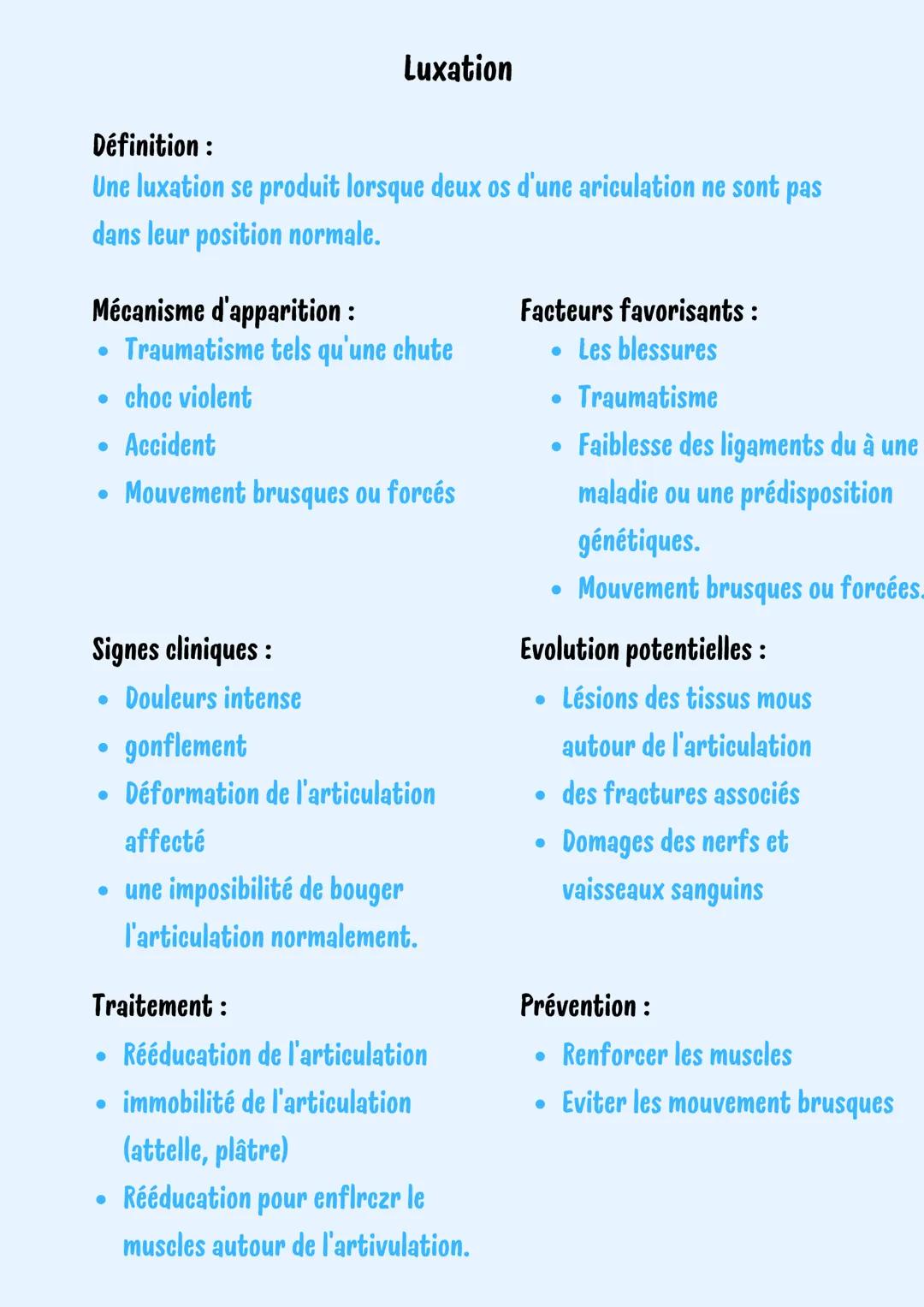 Fractures
Définition:
Une fracture est la rupture totale ou potielle de la continuité de l'os.
Mécanisme d'apparition :
• Choc
• Torsion