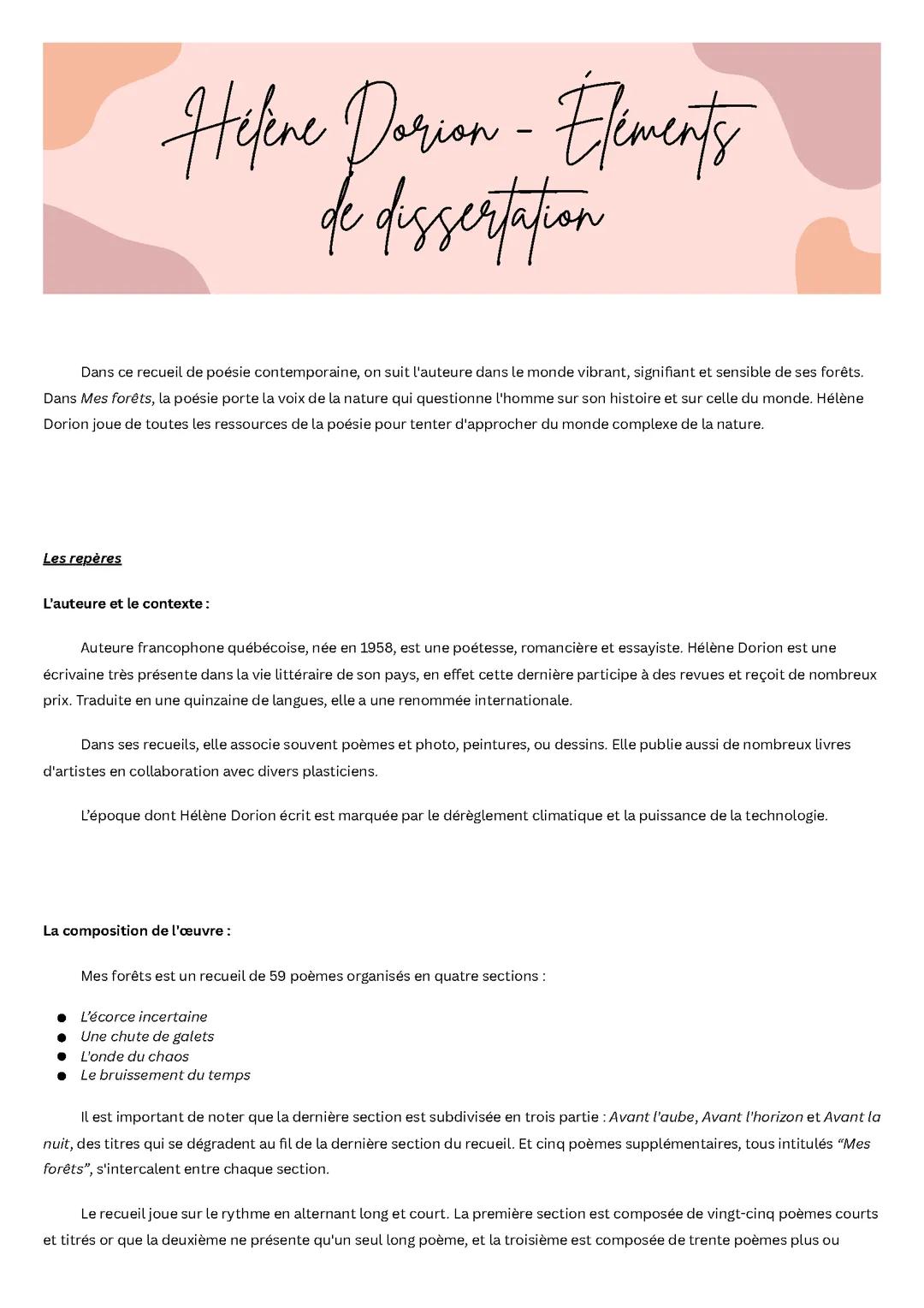 fiche des éléments de dissertation Hélène Dorion