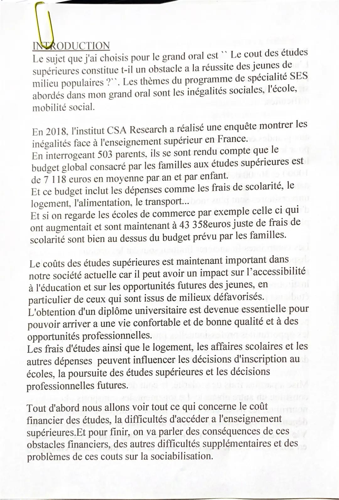 INTRODUCTION
Le cout des études
supérieures constitue t-il un obstacle a la réussite des jeunes de
milieu populaires ?". Les thèmes du progr