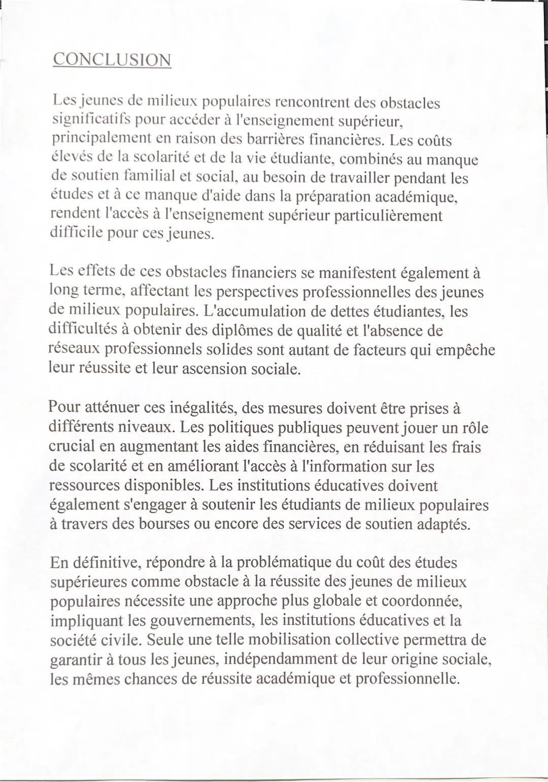 INTRODUCTION
Le cout des études
supérieures constitue t-il un obstacle a la réussite des jeunes de
milieu populaires ?". Les thèmes du progr