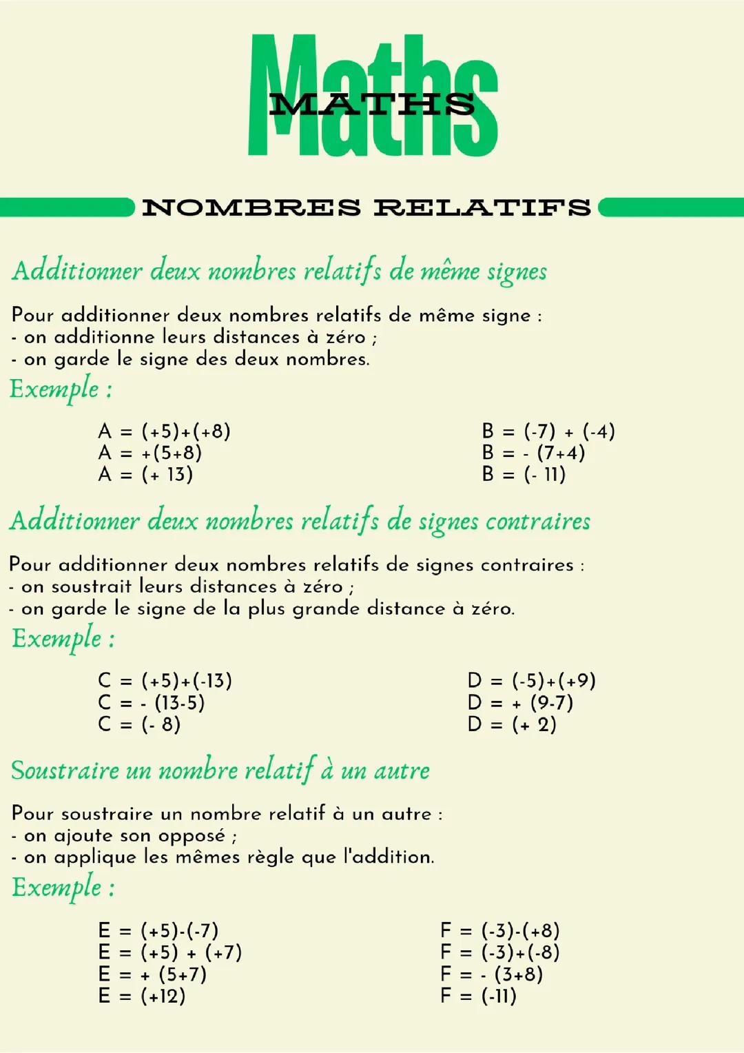 Maths : les nombres relatifs