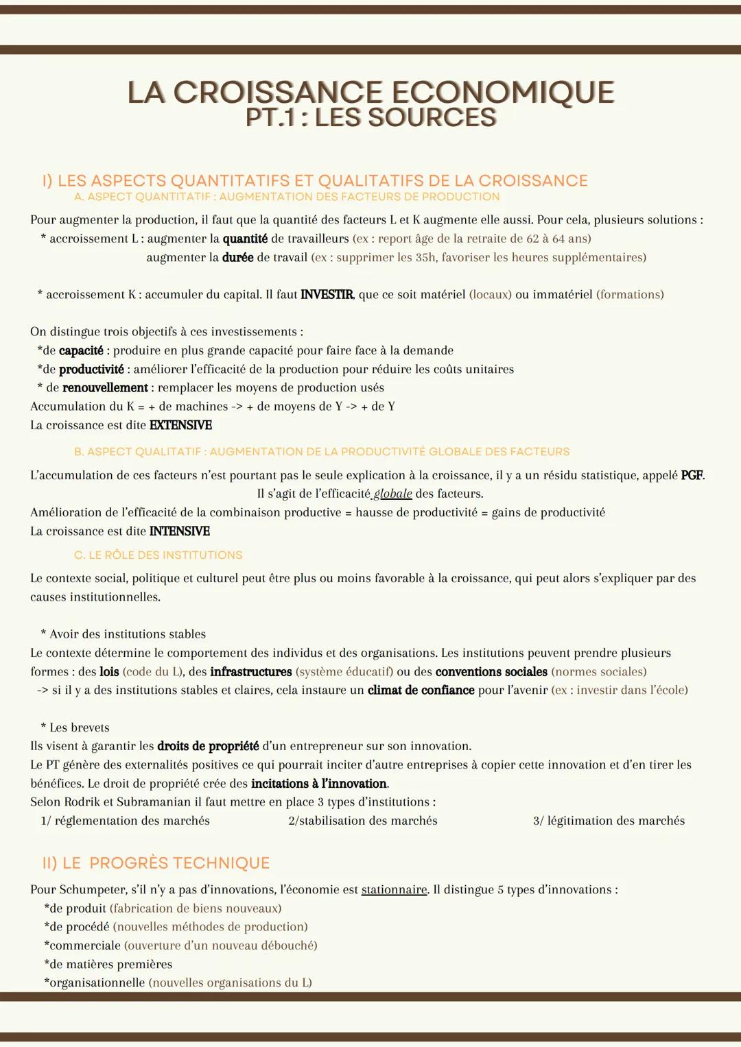 LA CROISSANCE ECONOMIQUE
PT.1: LES SOURCES
I) LES ASPECTS QUANTITATIFS ET QUALITATIFS DE LA CROISSANCE
A. ASPECT QUANTITATIF: AUGMENTATION D