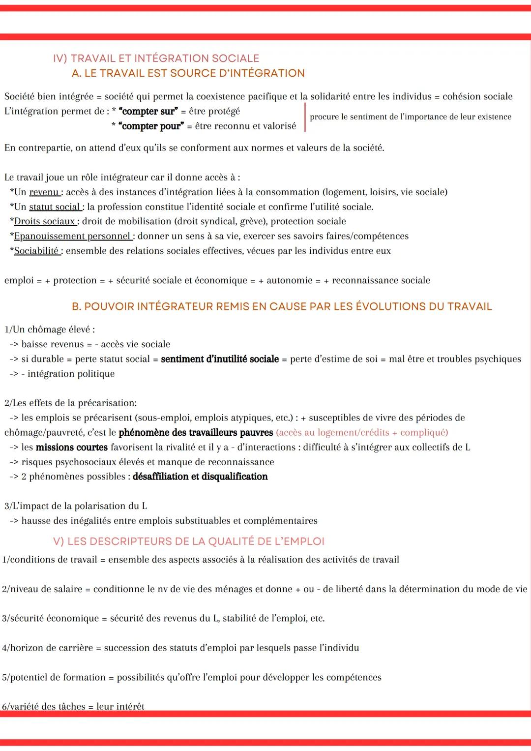 LES MUTATIONS DU TRAVAIL ET
DE L'EMPLOI
EMPLOI = activité professionnelle déclarée et rémunérée qui confère des droits sociaux, un statut so