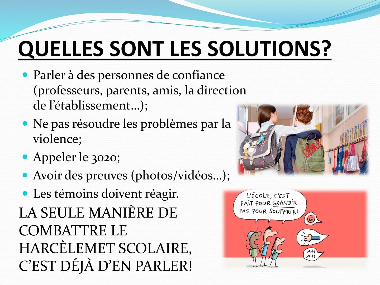 D
LE HARCÈLMENT SCOLAIRE
Par Aly Abdallah, classe de 3ème A. SOMMAIRE
Pourquoi avoir choisi ce sujet?
⚫ Définition du harcèlement scolaire
•