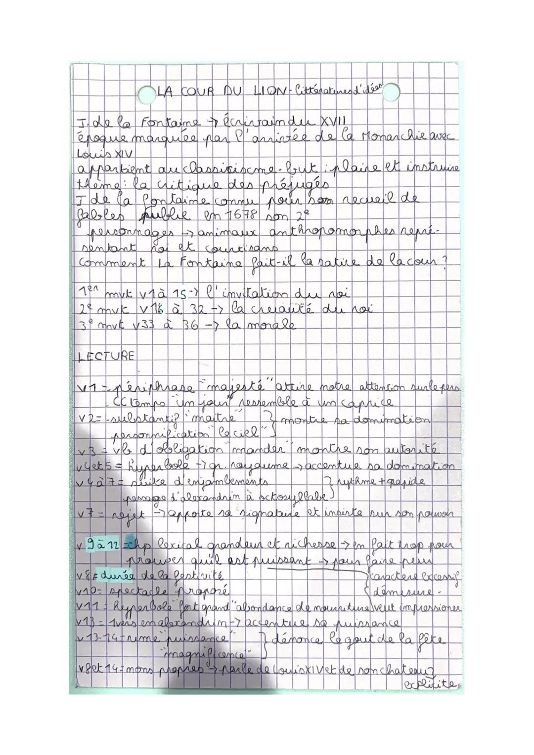 analyse linéaire “la cour du lion” jean de la fontaine