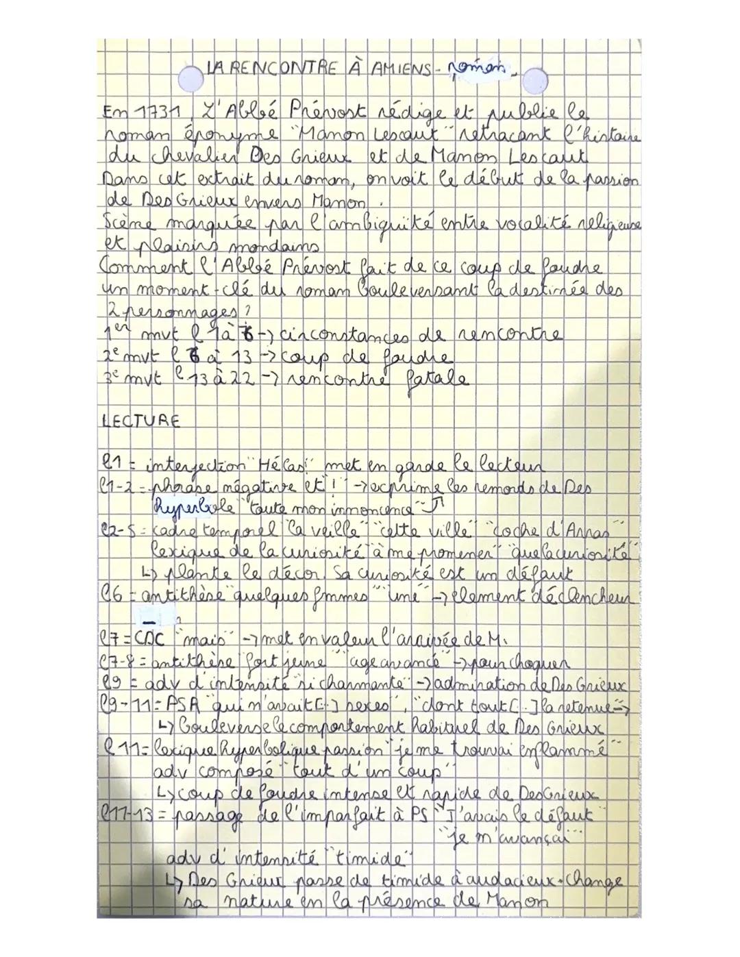 LA RENCONTRE A AMIENS- nomen
Em 1731 L'Abbé Prévost rédige et publie le
homan éponyme Manon Lescaut retracant l'histoire
du chevalier Des Gr