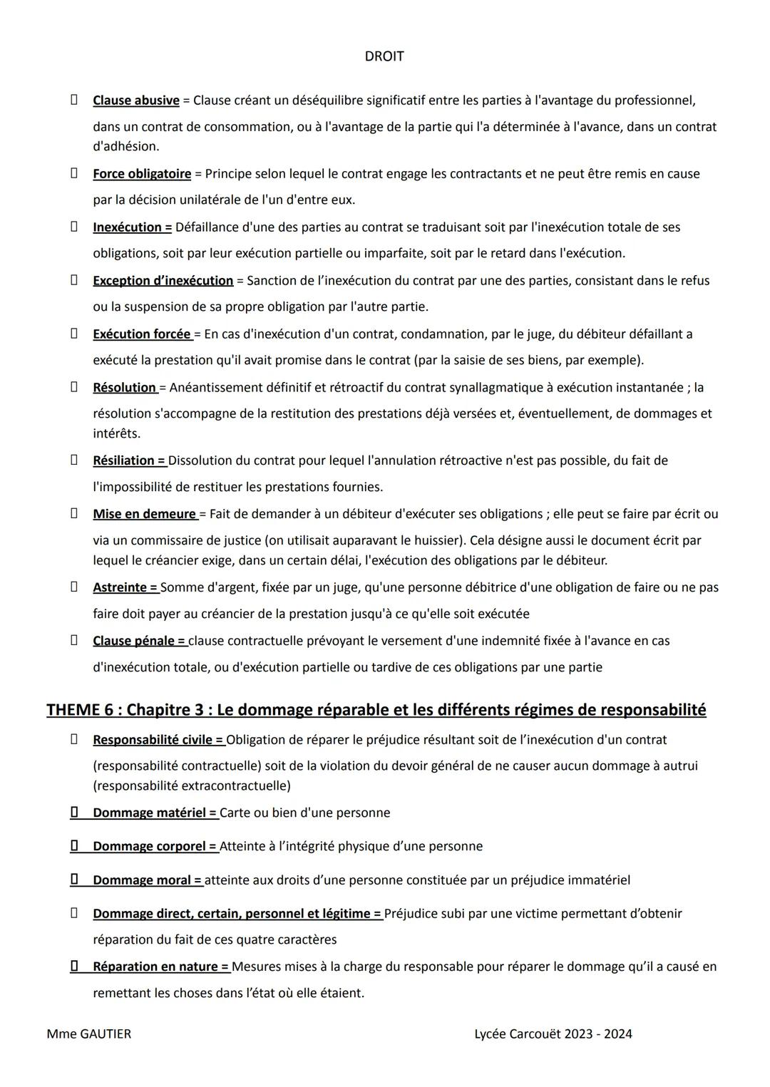 DROIT
NOTIONS A RETENIR
THEME 5: Chapitre 1 : La formation du contrat
Contrat = Accord de volontés entre deux ou plusieurs personnes, destin