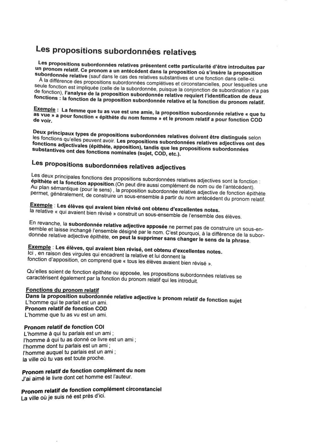 # Les propositions subordonnées relatives
Les propositions subordonnées relatives présentent cette particularité d'être introduites par
un