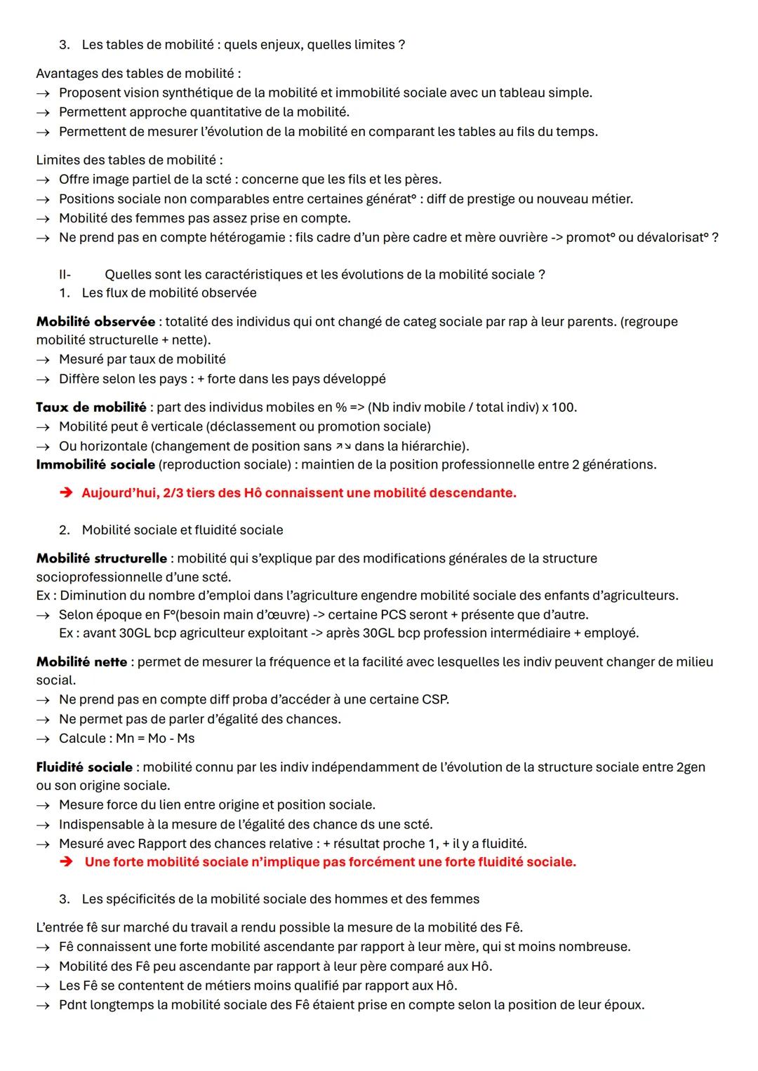 # FICHE DE REVISION: CHAPITRE VIII - Caractéristiques contemporaines et facteurs de mobilité sociale
1-
Définir et mesure la mobilité socia