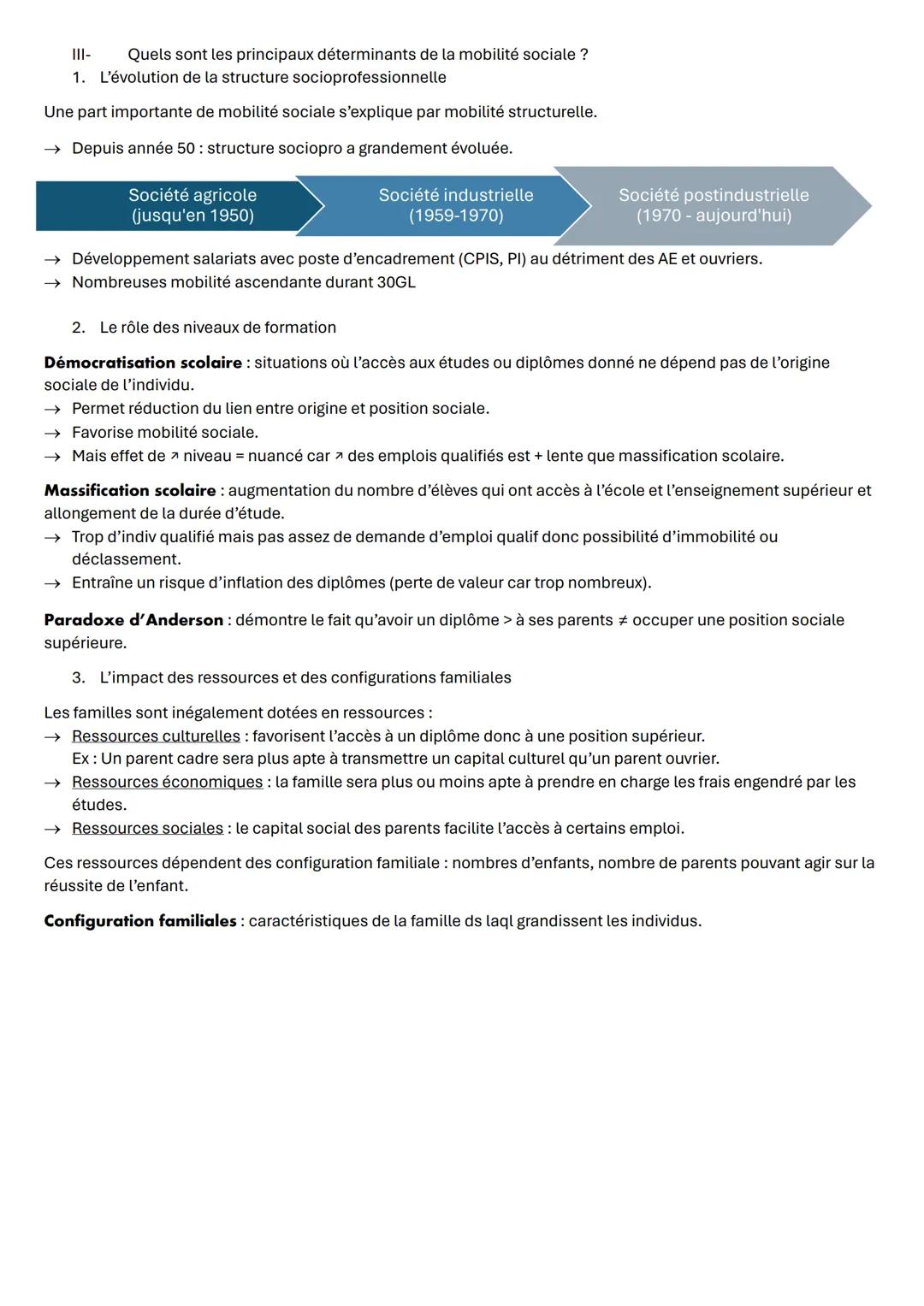# FICHE DE REVISION: CHAPITRE VIII - Caractéristiques contemporaines et facteurs de mobilité sociale
1-
Définir et mesure la mobilité socia