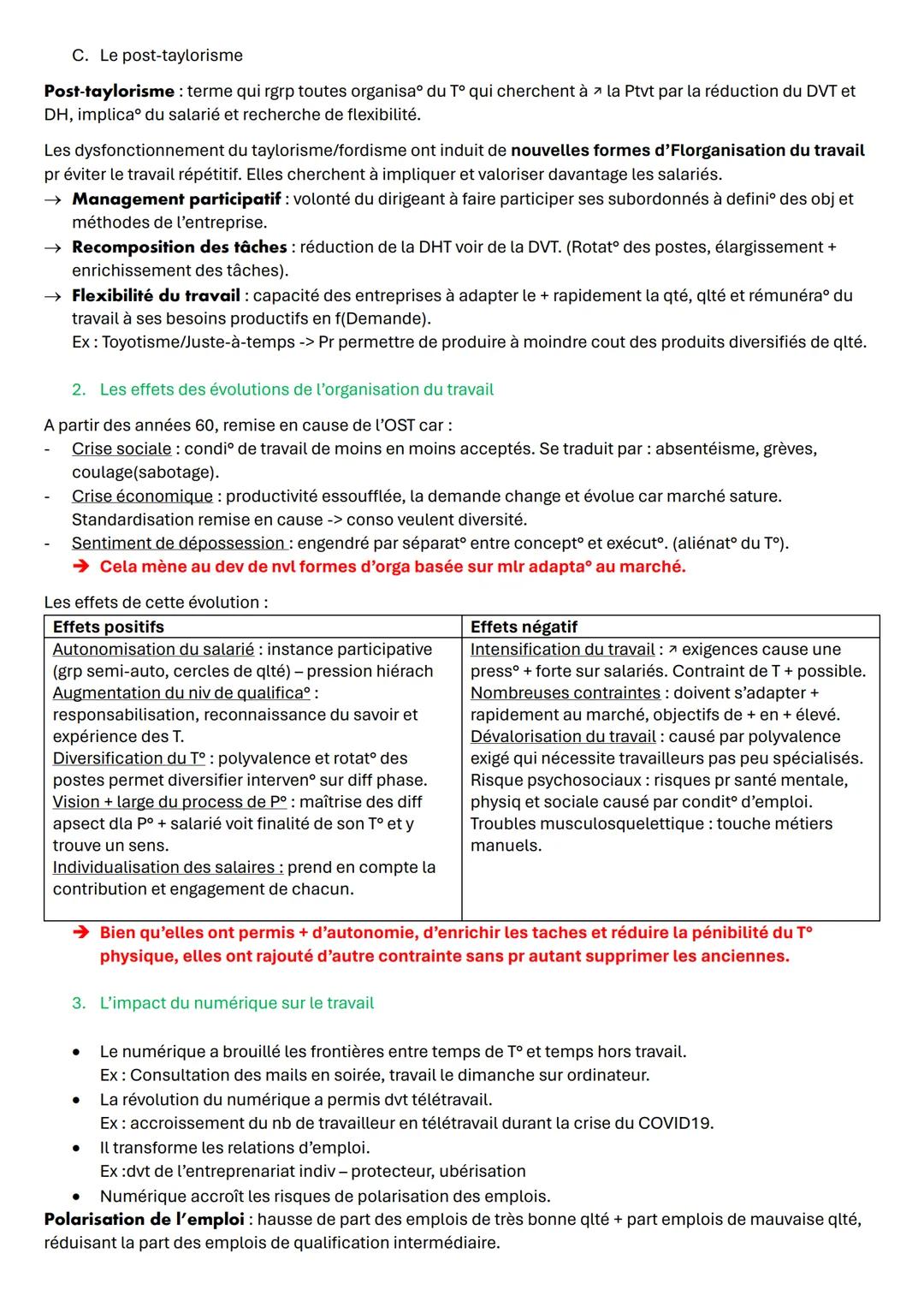 # FICHE DE REVISION : CHAPITRE XI - Les mutations du travail et de l'emploi
1- Comment définir et mesurer les caractéristiques du travail e
