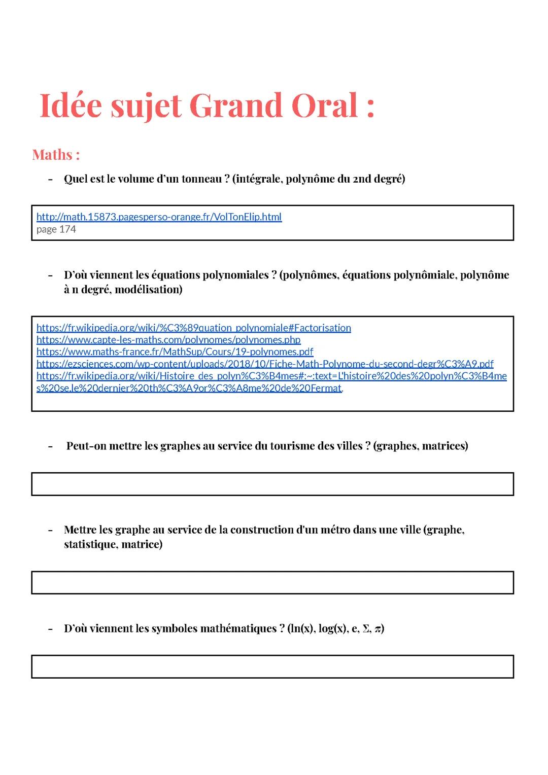 Grand oral pour spé maths et physique chimie