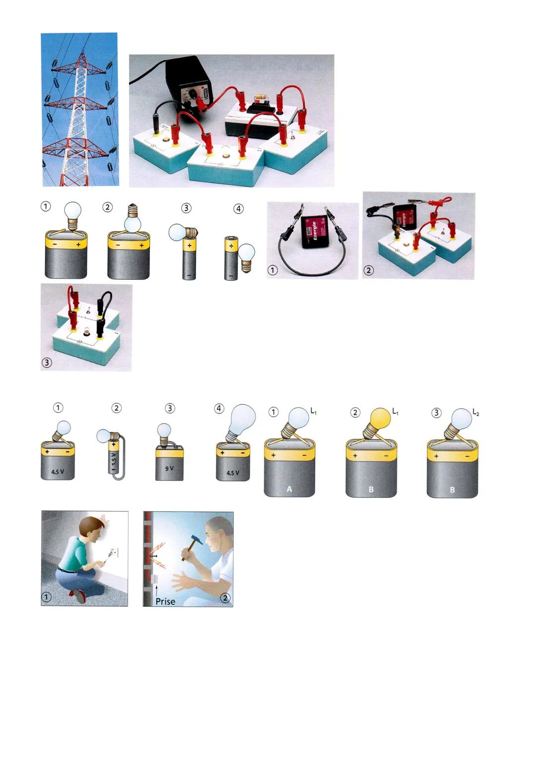 CH.8 LE CIRCUIT ÉLECTRIQUE - exercices
SAVOIR SON COURS
● Reconnaître :
Nommer les éléments numérotés ci-dessous :
1
2 Des symboles :
Dessin