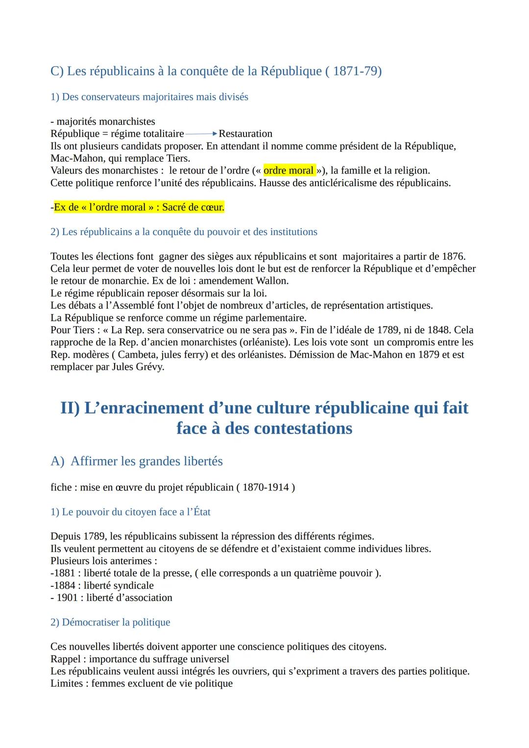 # La mise en œuvre du projet républicain et les mutations de la société
française (1870-1914)
Introduction:
La 1ª République (1792-1804), e