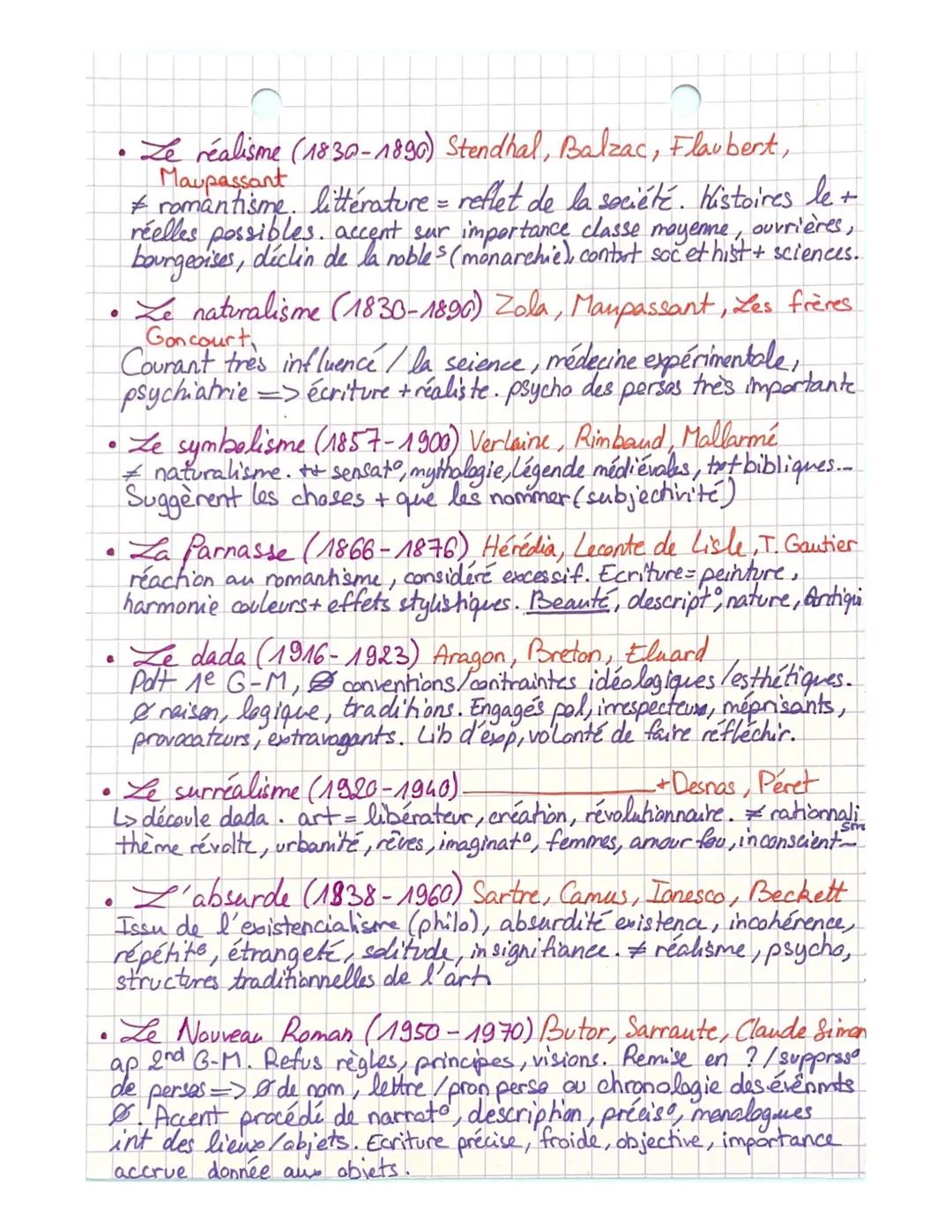 français : Les courants
littéraire
L'humanisme (1530-1570) Montaigne, Rabelais
mise en avant de l'être humain (éduc, philo antique, suprémat