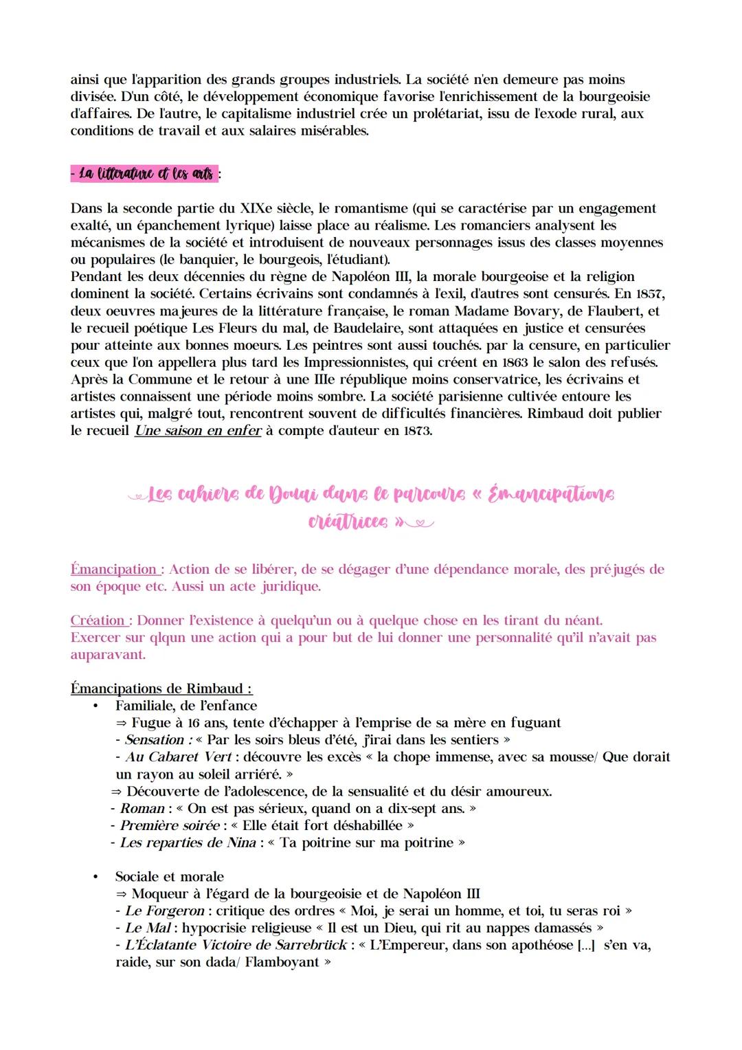 # Les cahiers de douai: Emancipations créatrices
### Auteur: Arthur Rimbaud
### Date: 1870/1893
### Themes principaux: L'amour, la guerre,