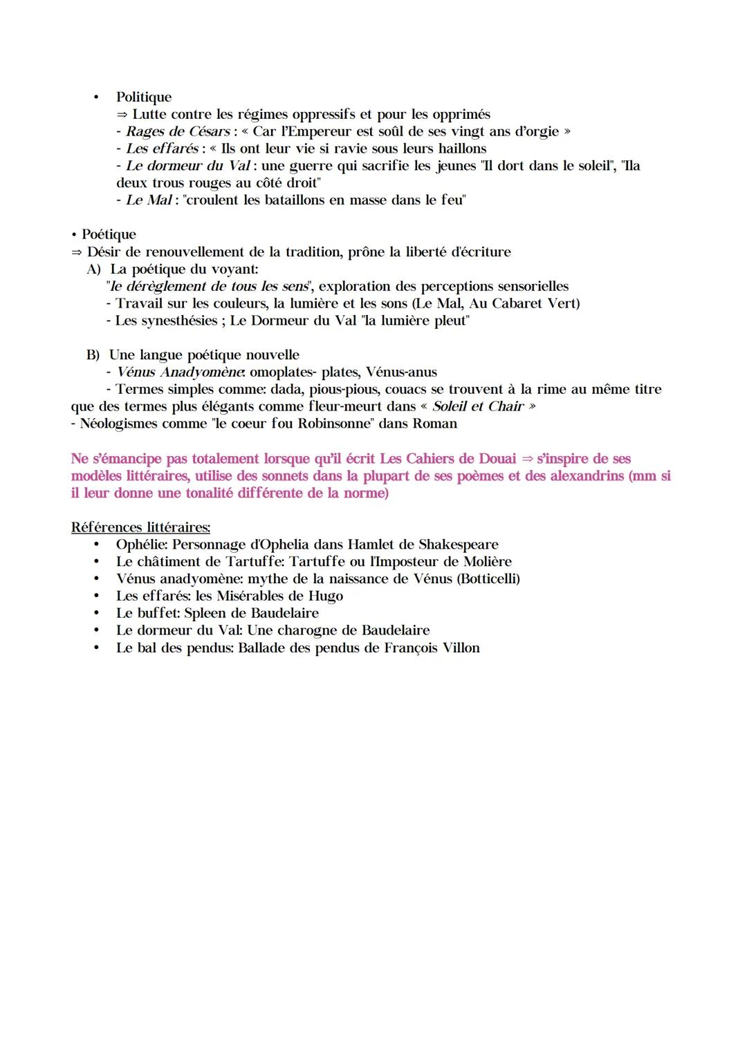 # Les cahiers de douai: Emancipations créatrices
### Auteur: Arthur Rimbaud
### Date: 1870/1893
### Themes principaux: L'amour, la guerre,