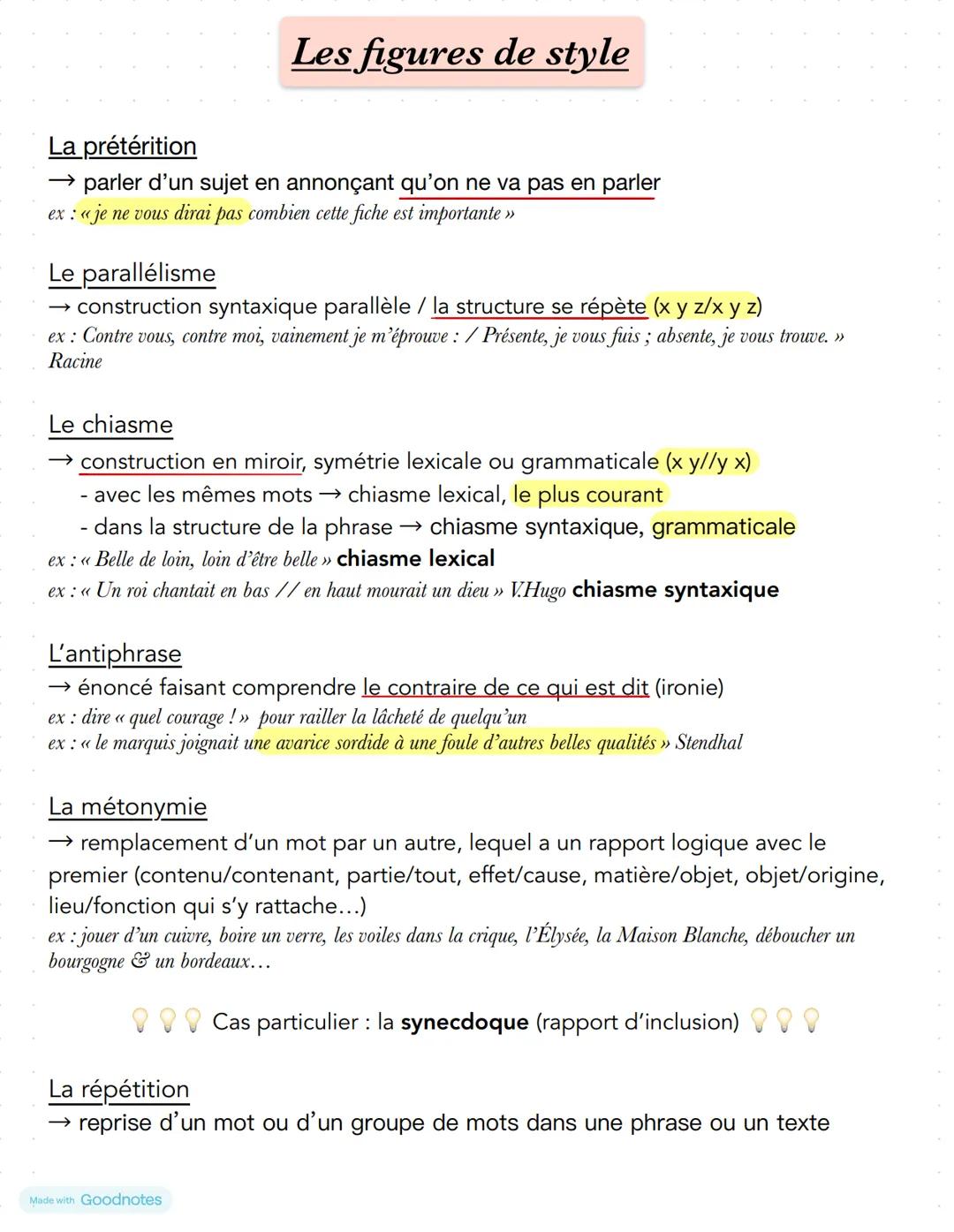 Made with Goodnotes
FRANÇAIS 1re Les figures de style
La comparaison
→ image rapprochant deux éléments, explicitée par un outil comparatif
e