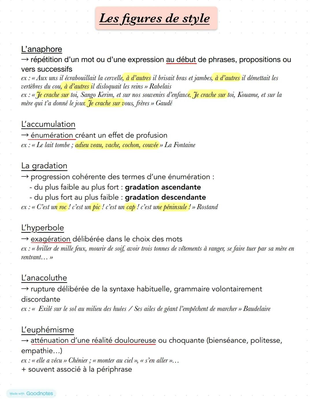 Made with Goodnotes
FRANÇAIS 1re Les figures de style
La comparaison
→ image rapprochant deux éléments, explicitée par un outil comparatif
e