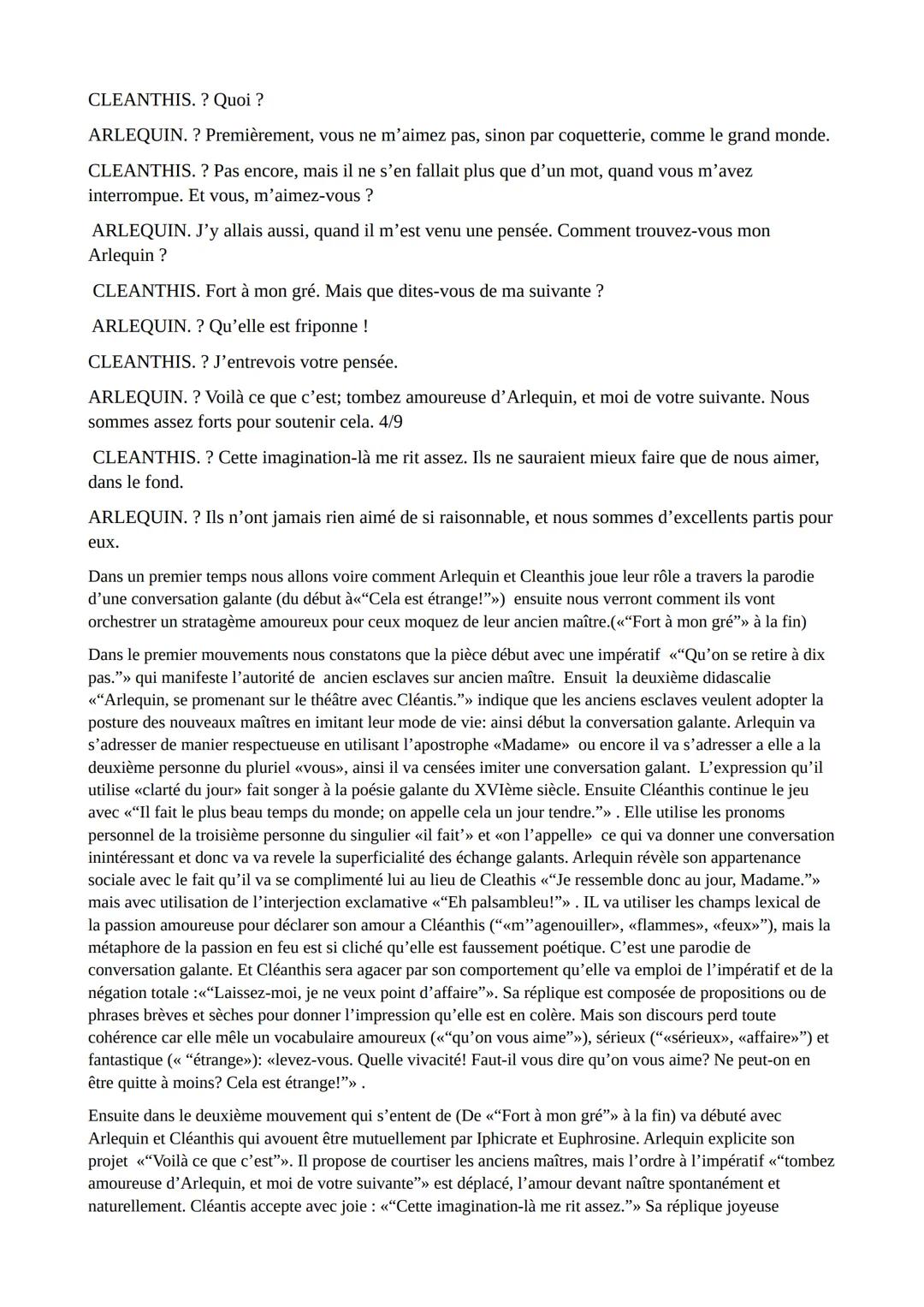Explication linéaire n°1 extraite de L'Île des Esclaves de Marivaux
INTRODUCTION
Ce texte est un extrait de la pièce de théâtre L'Ile des Es