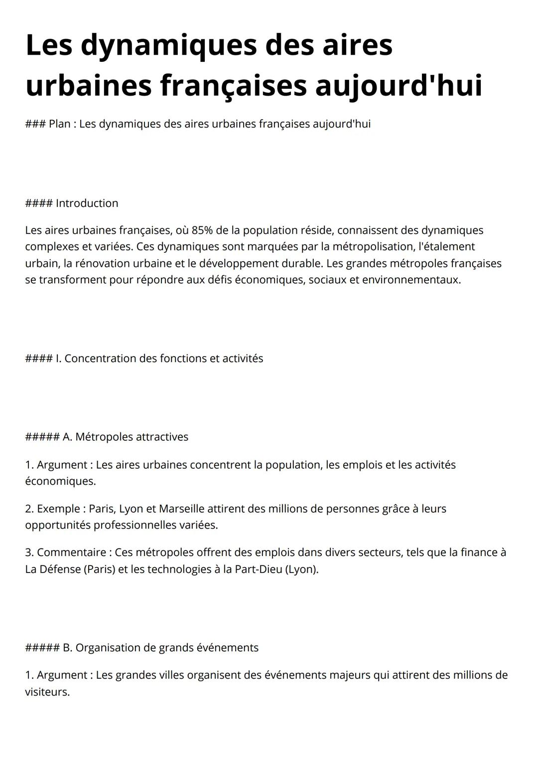 Les dynamiques des aires
urbaines françaises aujourd'hui
### Plan: Les dynamiques des aires urbaines françaises aujourd'hui
#### Introductio