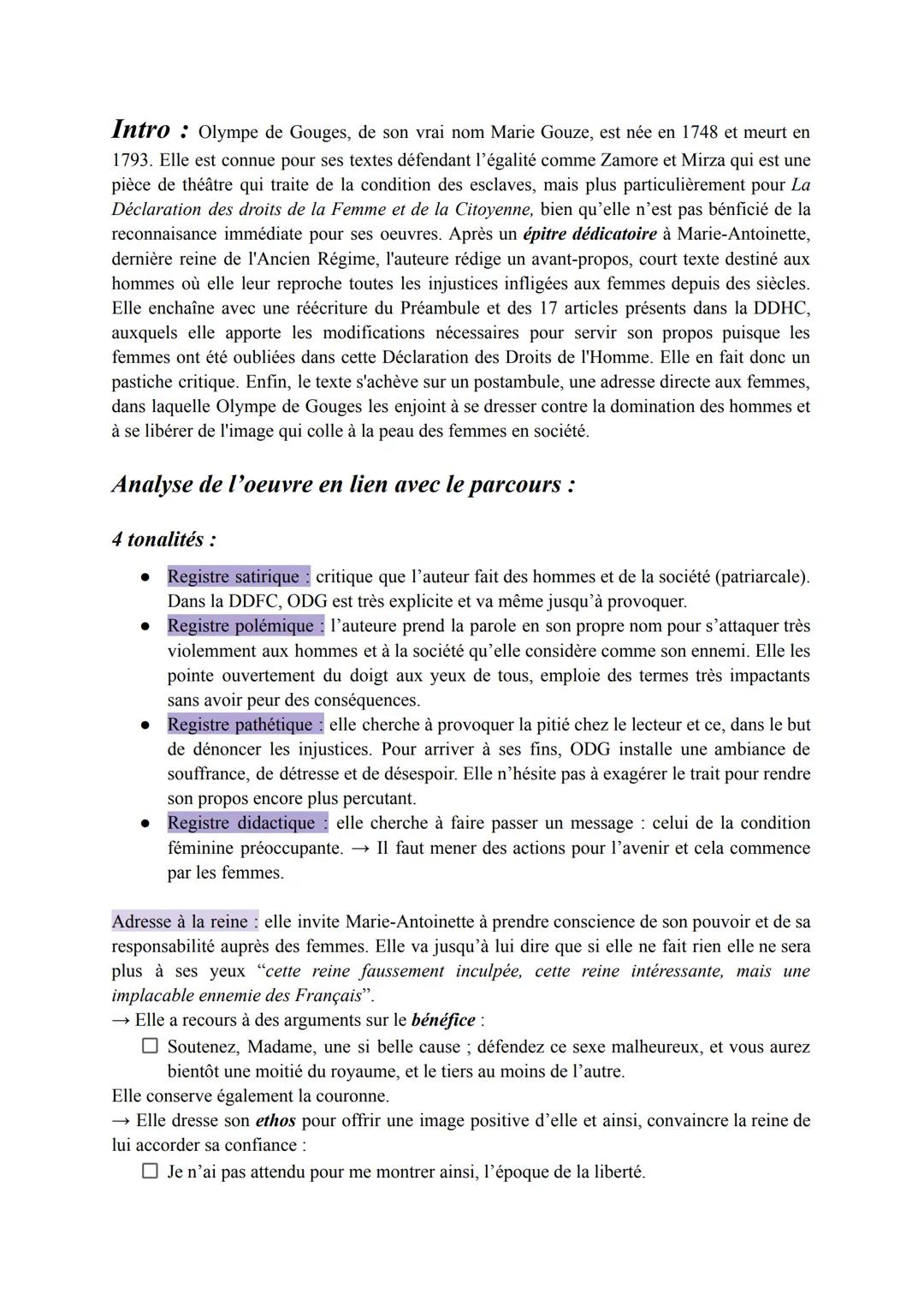 Olympe de Gouges - DDFC
Le parcours :
Écrire : écriture instrumental. fonction utilitaire de la littérature.
Meilleure moyens de lutter cont