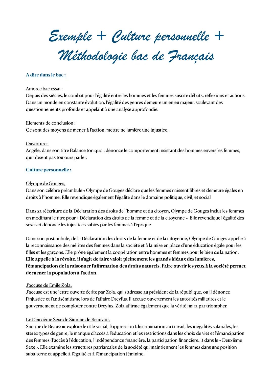 Exemple + Culture personnelle + Méthodologie de l’essai bac français