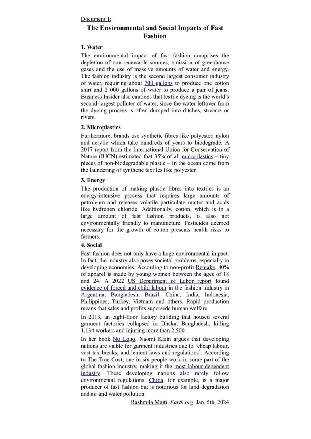 Epreuve orale spécialité amc
Fast-fashion: how to reconcile environmental, social
and economic challenges?
Document 1: "The Social and Envir