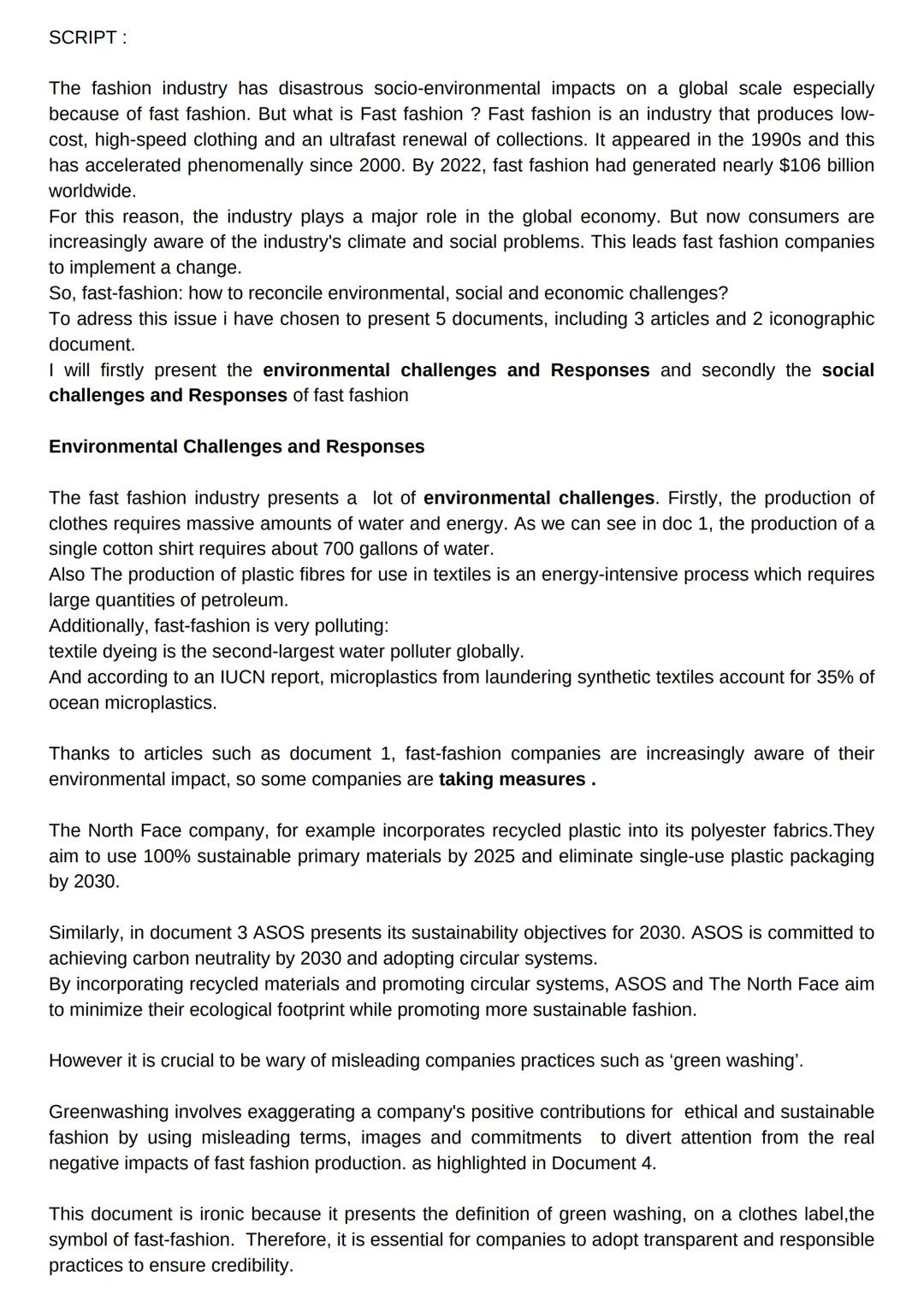 Epreuve orale spécialité amc
Fast-fashion: how to reconcile environmental, social
and economic challenges?
Document 1: "The Social and Envir
