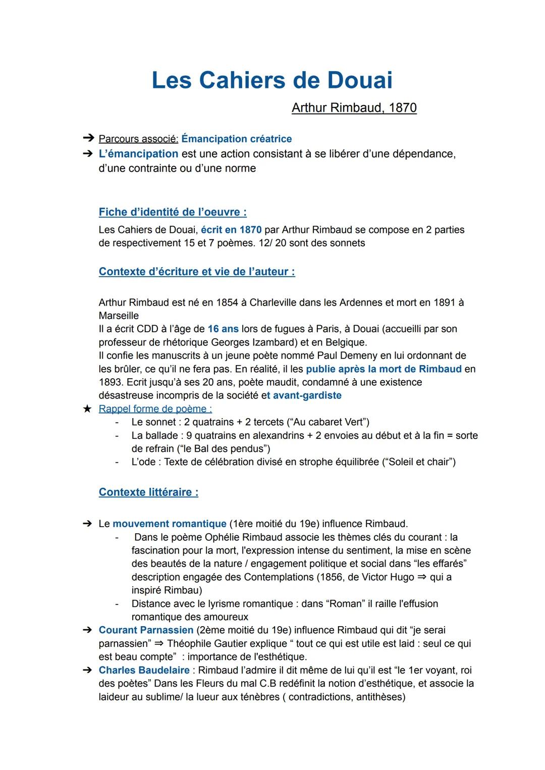Les Cahiers de Douai
Parcours associé: Émancipation créatrice
Arthur Rimbaud, 1870
→ L'émancipation est une action consistant à se libérer d