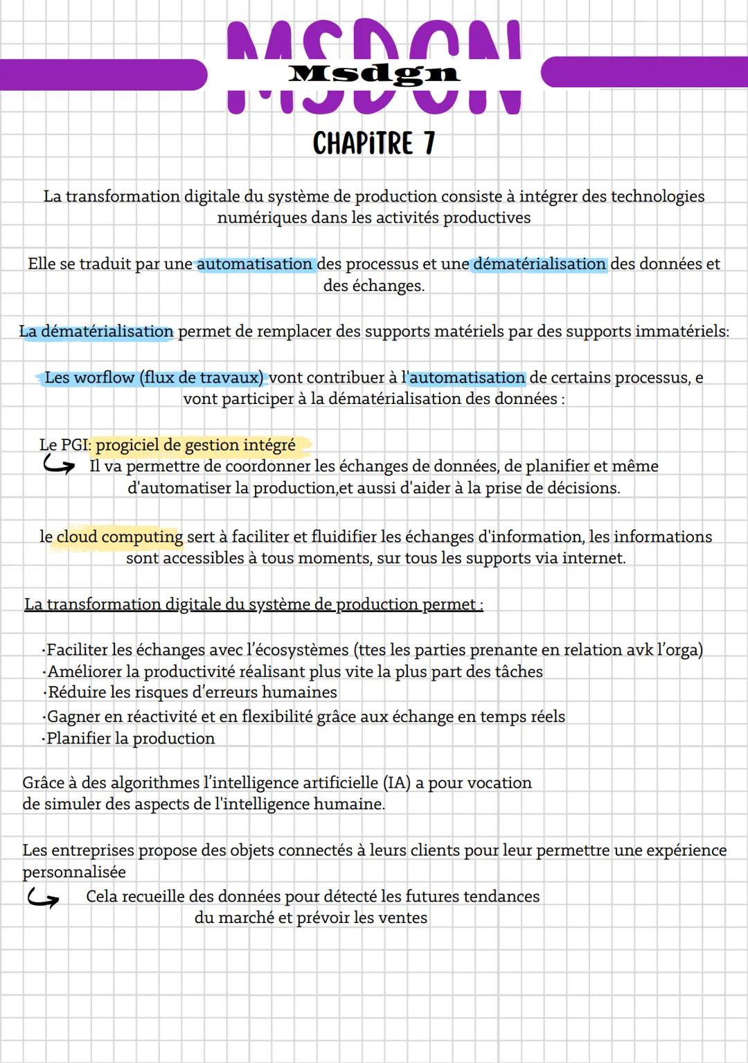 # MCDON
Msdgn
CHAPITRE 7
La transformation digitale du système de production consiste à intégrer des technologies
numériques dans les act