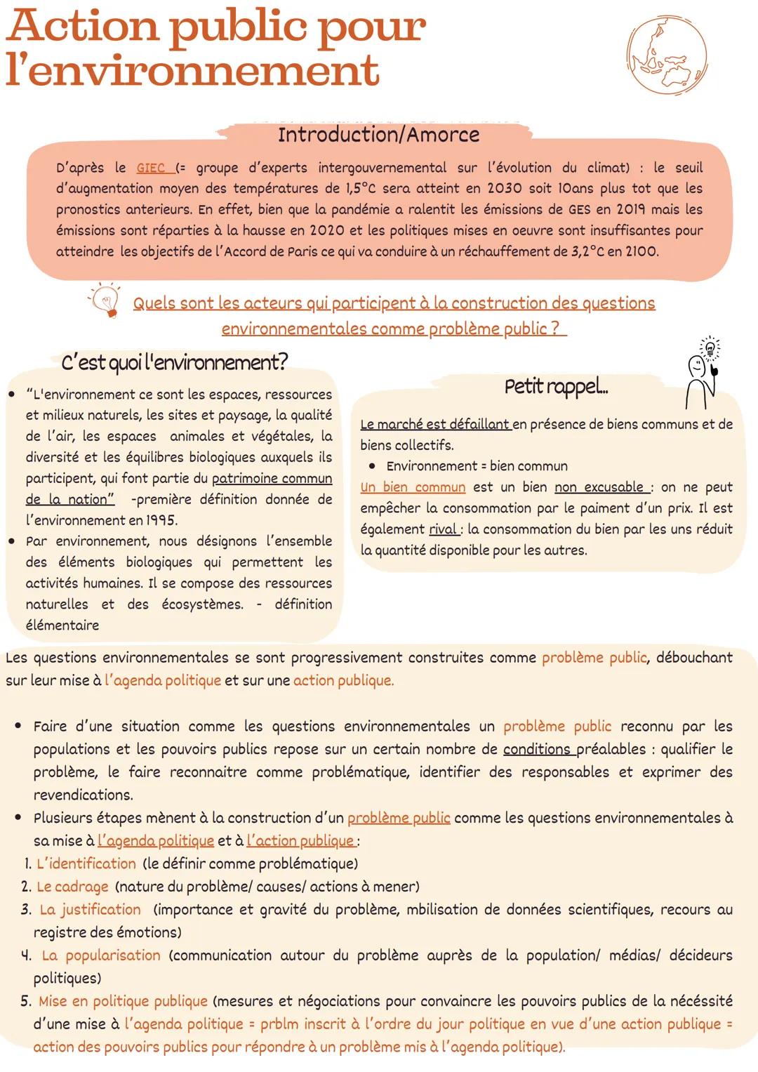 # Action public pour
l'environnement
Introduction/Amorce
D'après le GIEC (= groupe d'experts intergouvernemental sur l'évolution du climat