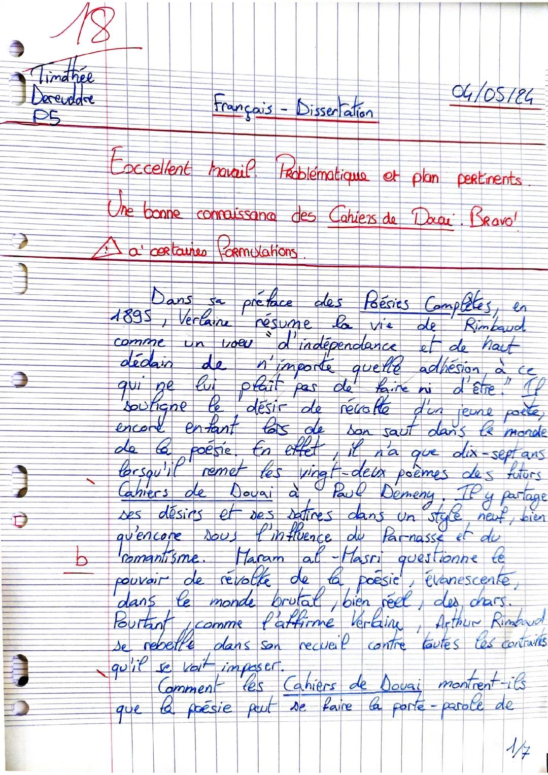 Dissertation - Cahiers de Douai - Rimbaud